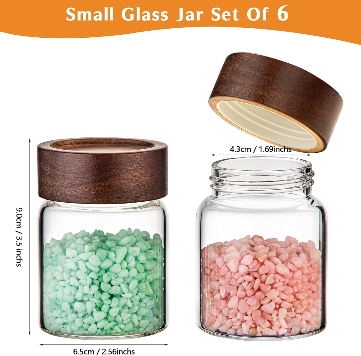 Glass Spice jars Glass Jars with Screw Lid 5 oz, Food Storage Canister for Pantry Sugar Tea Coffee Bean Seasoning Nuts Cookies (6 * 150ml(5oz))