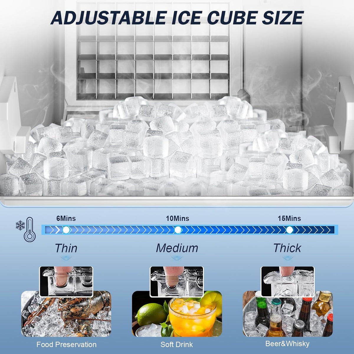 Under Counter Ice Maker Machine Commercial - 120LBS/24H with 30lbs Ice Storage Bucket & Reversible Door, Built-in Freestanding Ice Machine, Automatic Cleaning/24 Hours Timer, For Home & Commercial Use