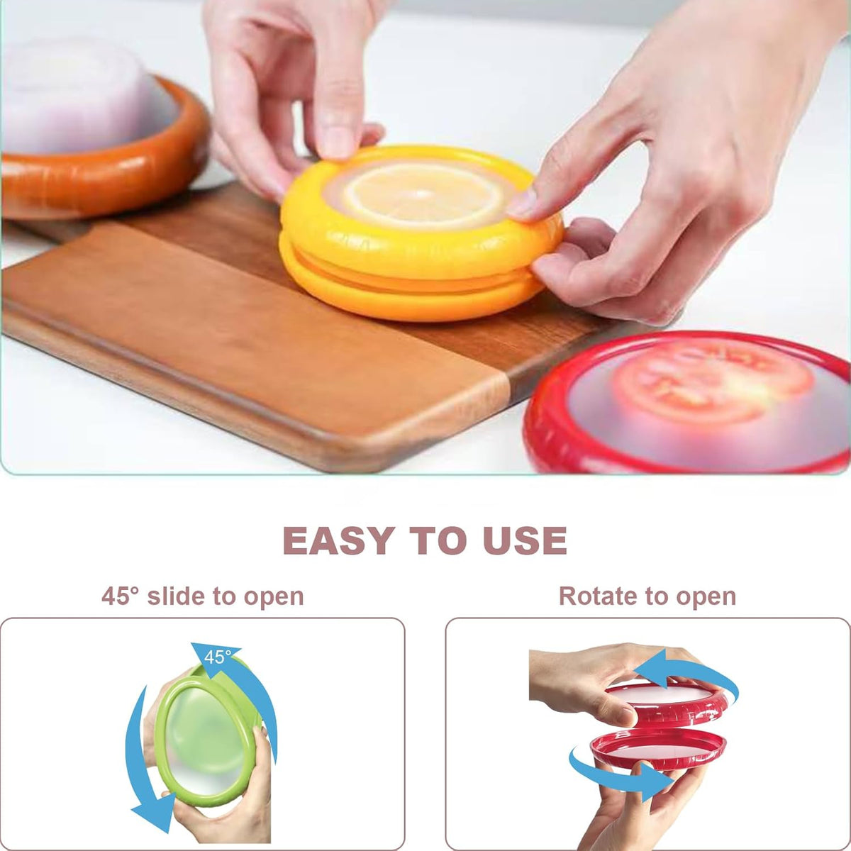 Avocado Saver and Tomato Holder - Set of 4 Reusable Storage Containers for Fridge - Ideal for Garlic, Onions, Lemons, and Potatoes