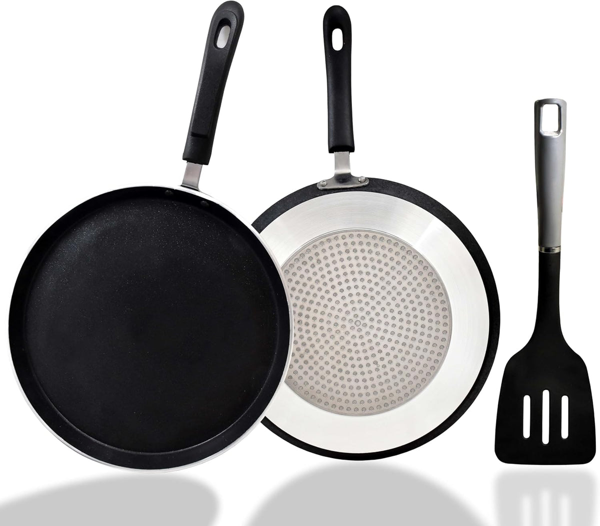Aluminum Nonstick Crepe Pan, 12” Non Stick Skillet Pan for Egg Omelet Tortilla Tawa Dosa, Flat Frying Pan, Induction Compatible PFOA & PTFEs Free, Suitable for Gas Stovetop and Induction Base Cookware