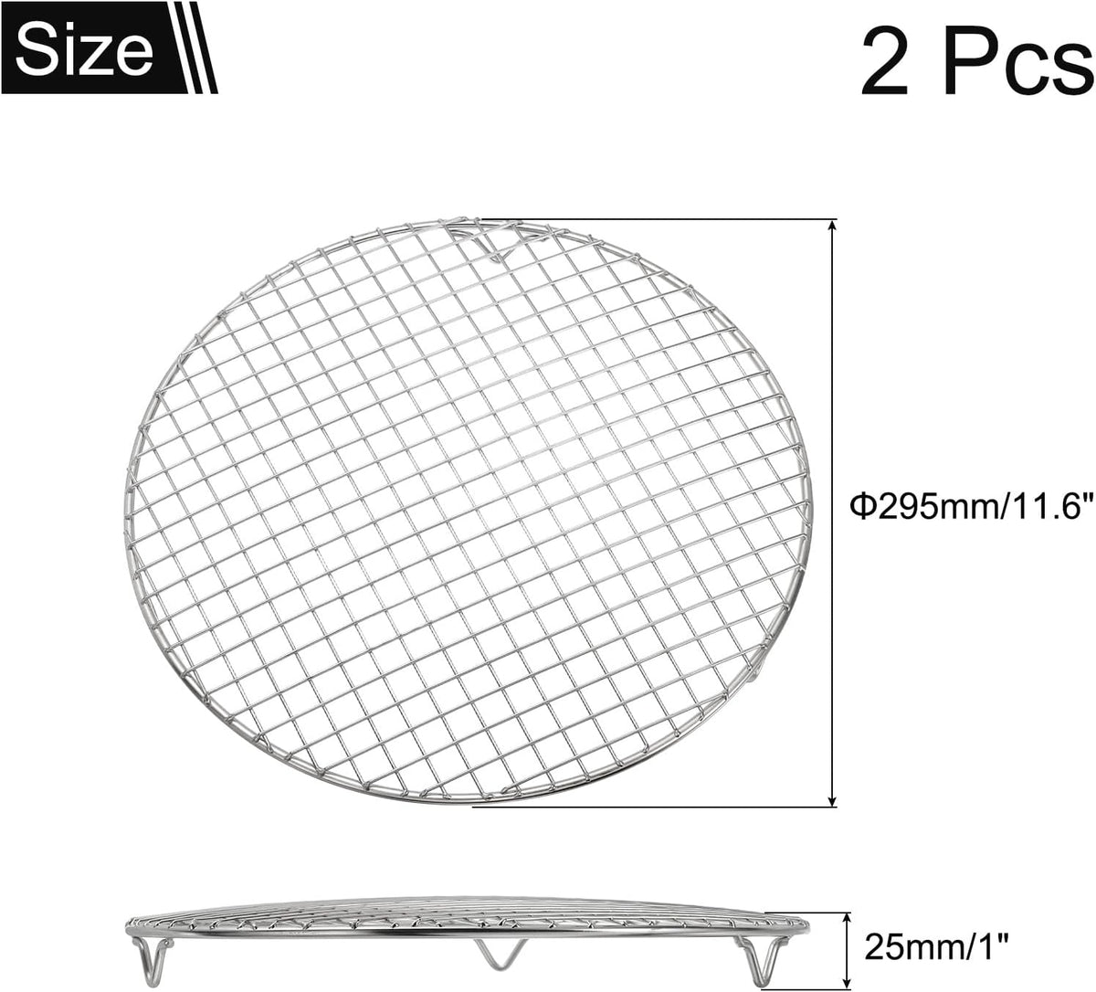 uxcell 2 Pcs Round Cooking Rack with Legs, Dia 11.6 Inch 304 Stainless Steel Barbecue Grill for Cooking Baking Barbecue Air Fryer Racks, Silver