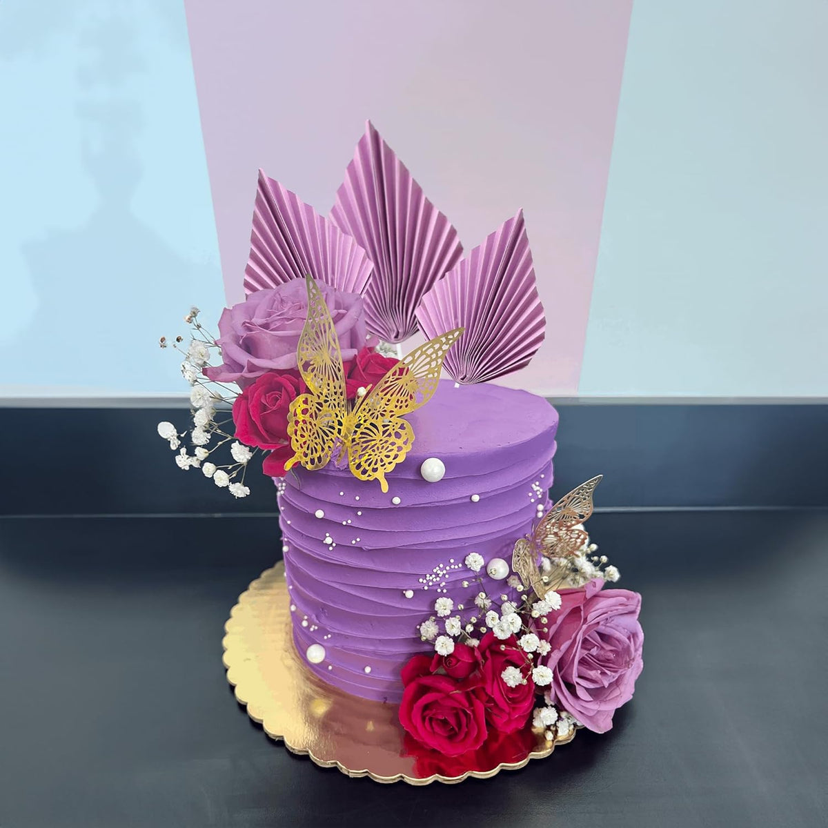 Gyufise 6Pcs Paper Palm Fan Cake Toppers Palm Leaf Fan Cake Topper Palm Spear Leaf Cupcake Toppers Cake Insert Decoration For Cake Decorating Diy Craft Project Home Wedding Party Supplies Purple