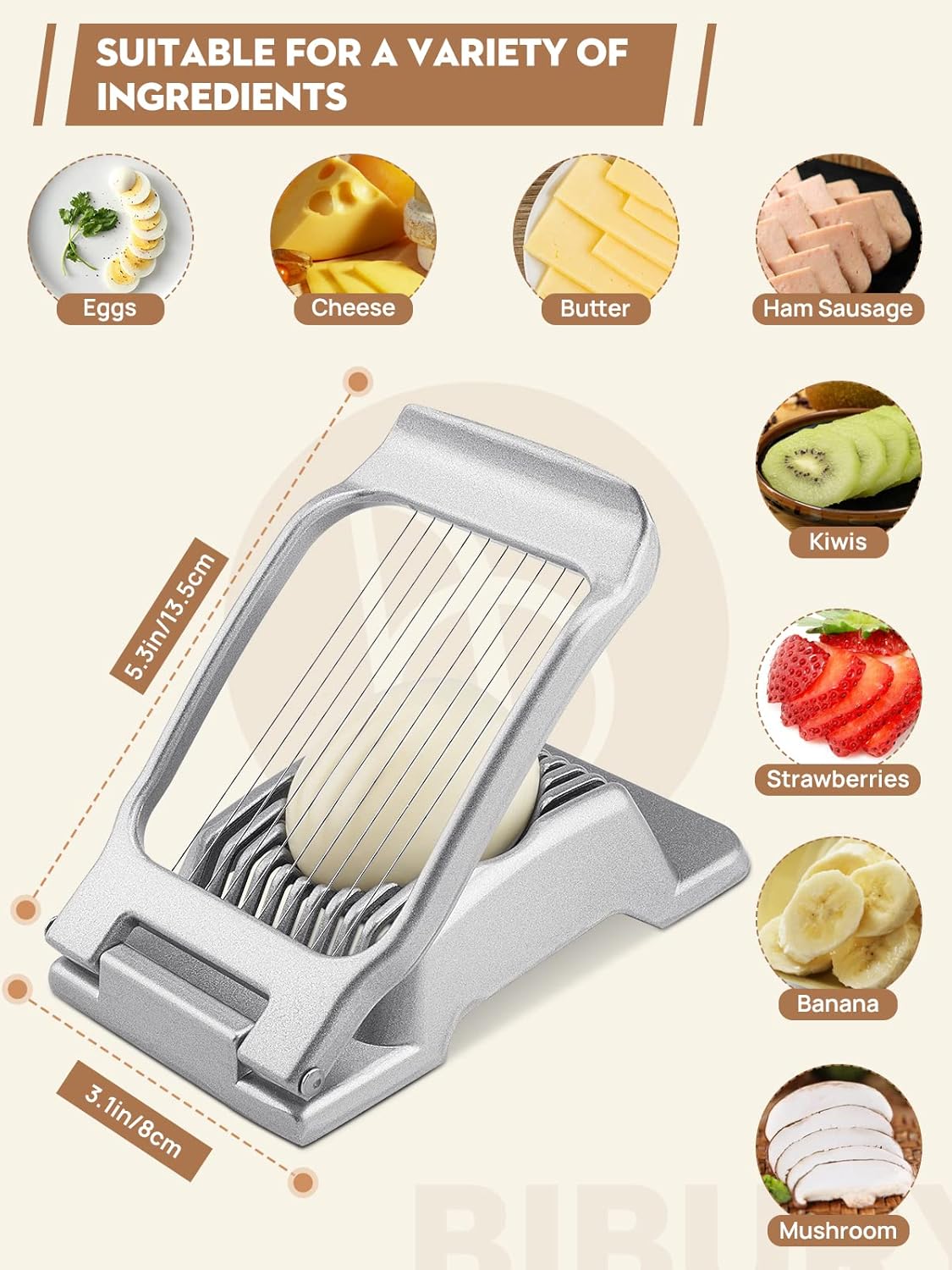 BIBURY Egg Slicer, Egg Cutter for Hard Boiled Eggs, Heavy Duty Aluminium Slicer for Egg Mushroom Strawberry Soft Fruit, Stainless Steel Wires, Dishwasher Safe & Easy to Clean