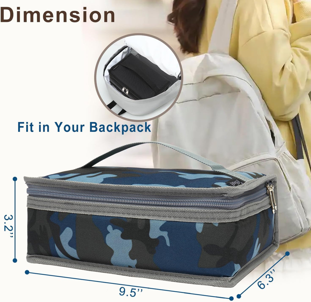 FlowFly Small Insulated Lunch box Portable Soft Bag Mini Cooler Thermal Meal Tote Kit with Handle for Work & School, Camo