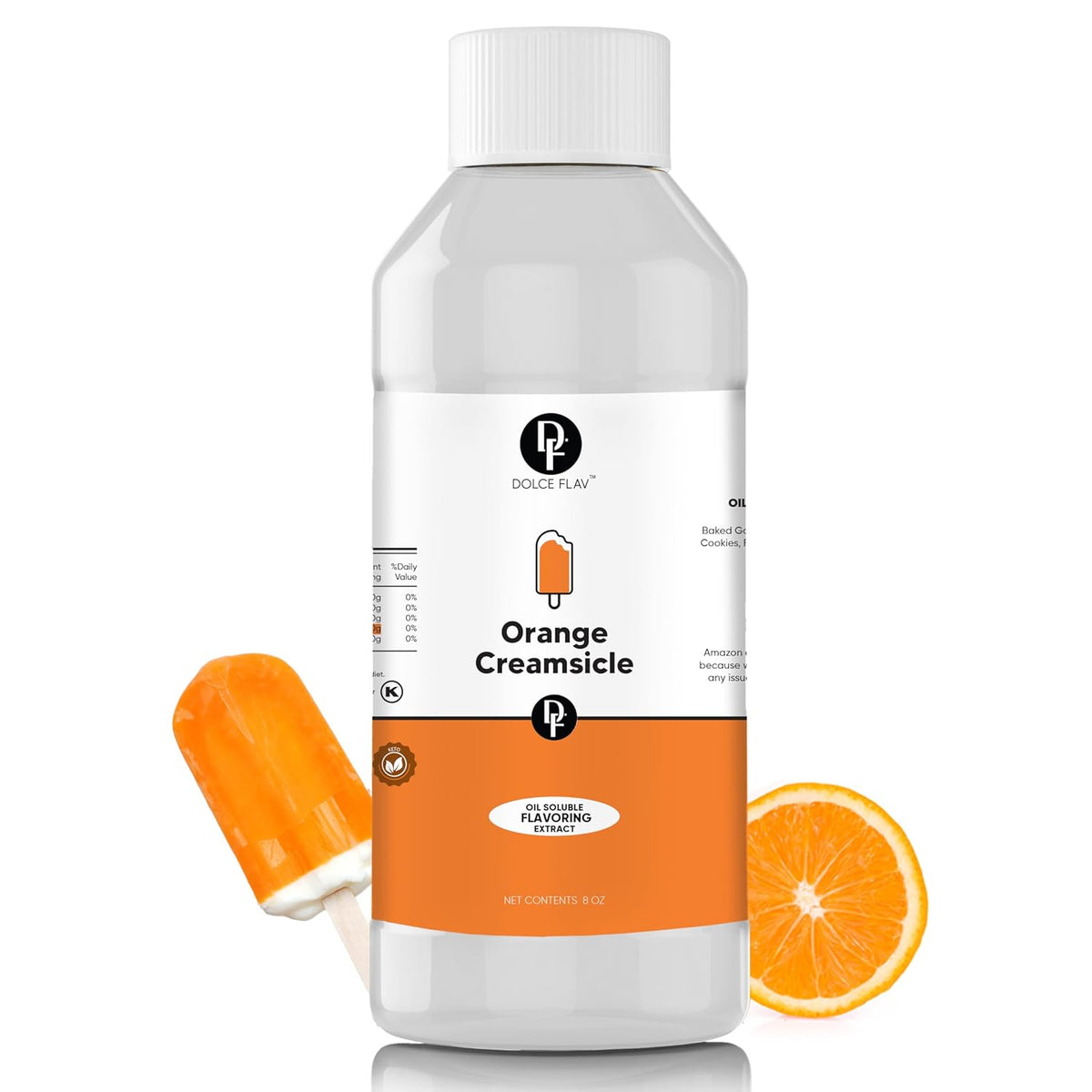 Dolce Flav Orange Creamsicle Extract - 8 Ounce Oil-Soluble Multipurpose Flavoring Ideal for Candy Making, Baking, Lip Balm, and Ice Cream - Perfect Kitchen Gift for Holidays