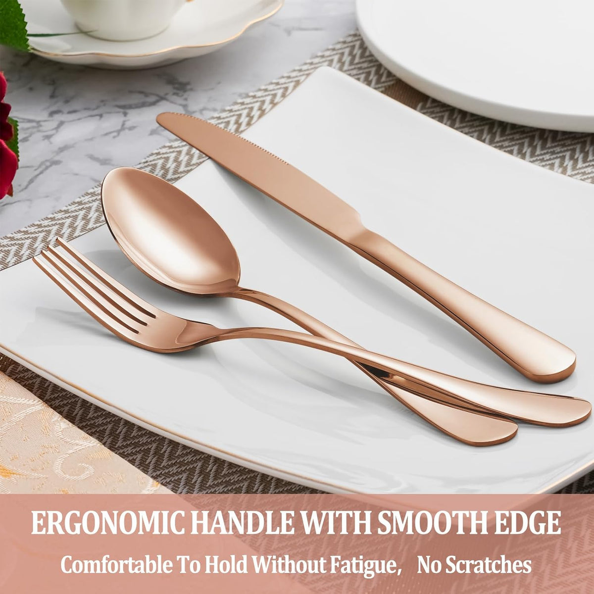 20 Pcs Rose Gold Silverware Set Service for 4, Premium Stainless Steel Flatware Set, Cutlery Utensil Set, Durable Home Kitchen Eating Tableware Set, Include Fork Knife Spoon Set, Dishwasher Safe