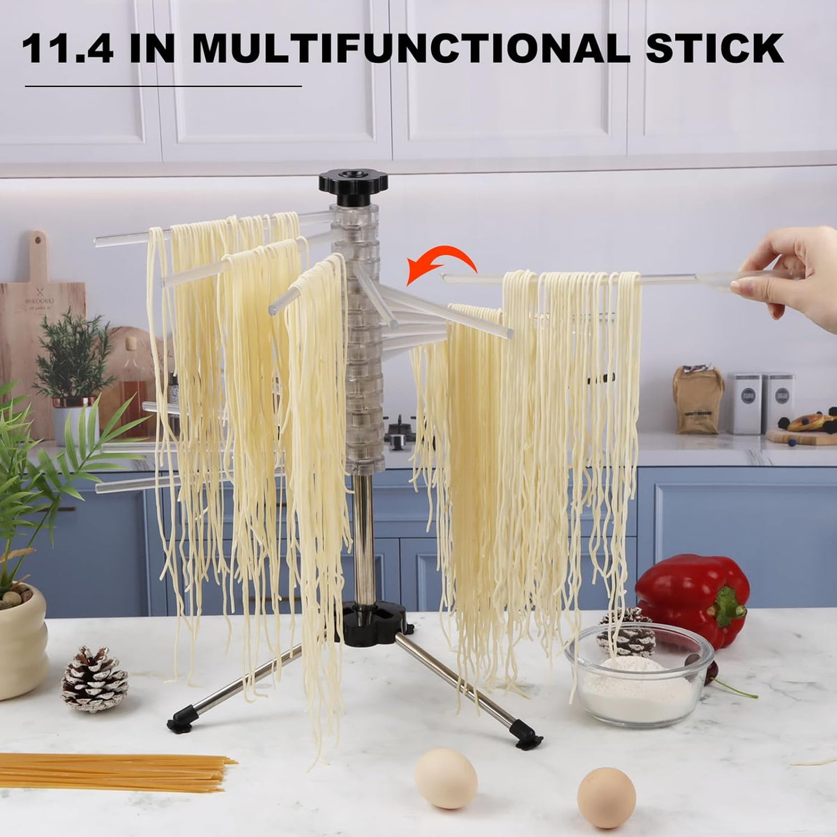 KAYCROWN Collapsible Pasta Drying Rack, 16 BPA-Free Acrylic Rods, Compact for Easy Storage, No Set Up, Hanging up to 5 lbs of Pasta, for Kitchen Quick Drying Homemade Noodle, Easy to Clean