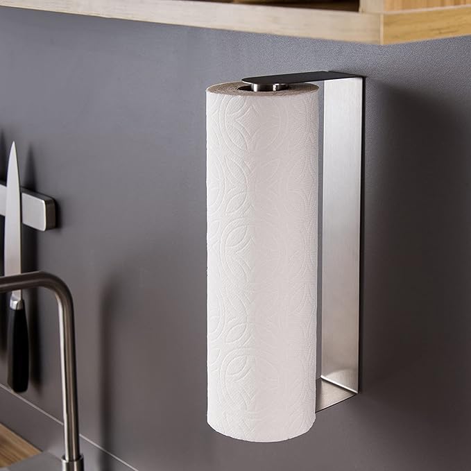 ZUNTO Paper Towel Holder Under Cabinet Self Adhesive Paper Towel Rack (No Drilling), Stainless Steel Wall Mount Paper Towel Holder, Rustproof, Easy Tear
