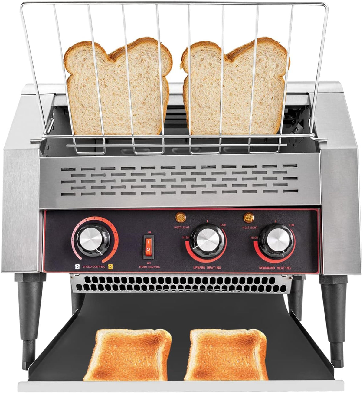 Commercial Conveyor Toaster 450 Slices/Hour Stainless Steel Conveyor Toaster 2600W Electric Toasters Oven Heavy Duty Countertop Restaurant Toaster for Cafes Bun Bagel Bread