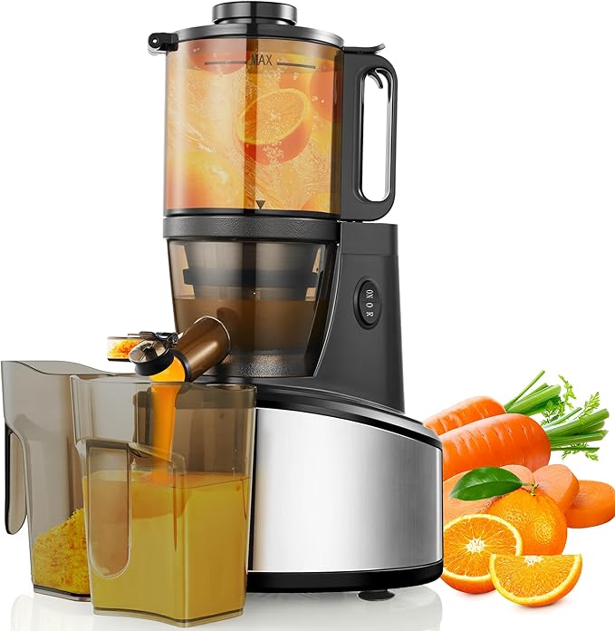Cold Press Juicer, 5.51" Wide Feed Chute Juice Extractor Machine with 250W, High Juice Yield, Slow Masticating Juicer for Whole Vegetables & Fruits, Healthy Ice Cream Maker