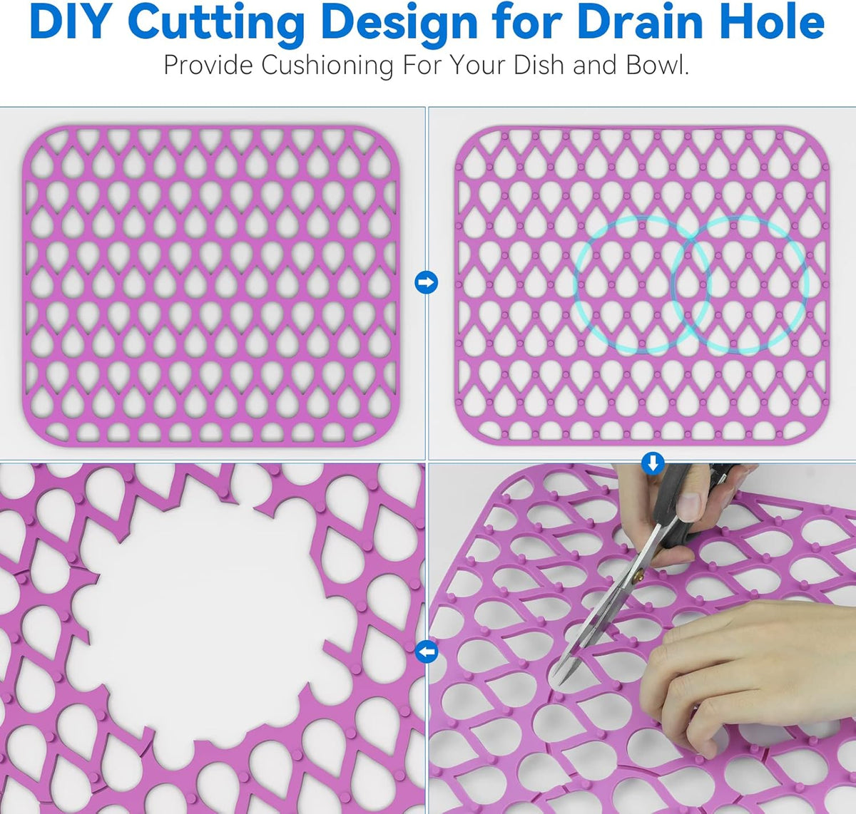 Sink Protectors for Kitchen Sink, 13.58"x 11.6" 2PCS Dish Rack, Protect from Stains, Damage, Scratches, Dishwasher Safe Grid, Silicone Mat for Kitchen Purple