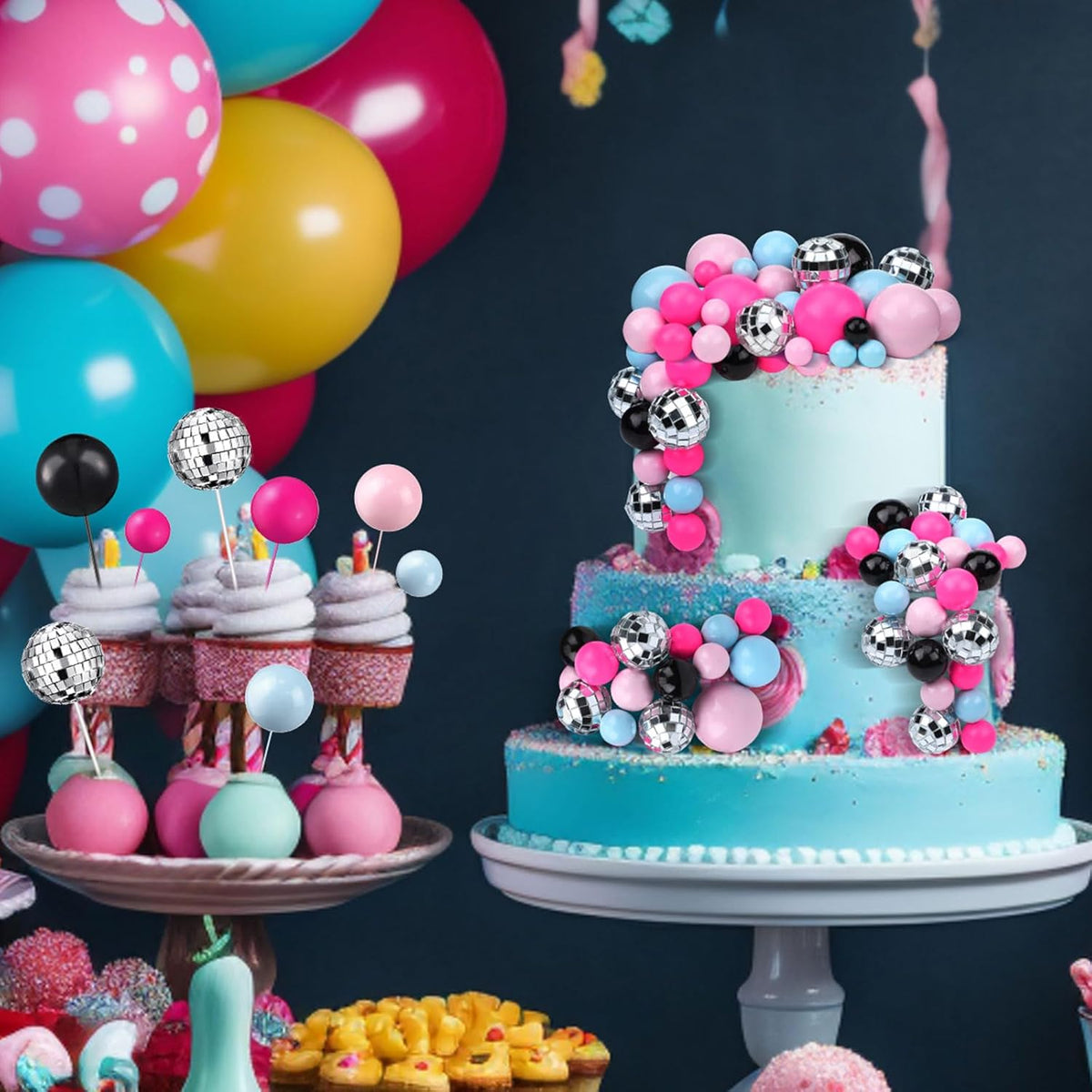 108 Pcs Balls Cake Topper DIY Cupcake Insert Foam Balloons for Cake Baking Wedding Anniversary Birthday Decoration(Graceful Colors,Multi Sizes)