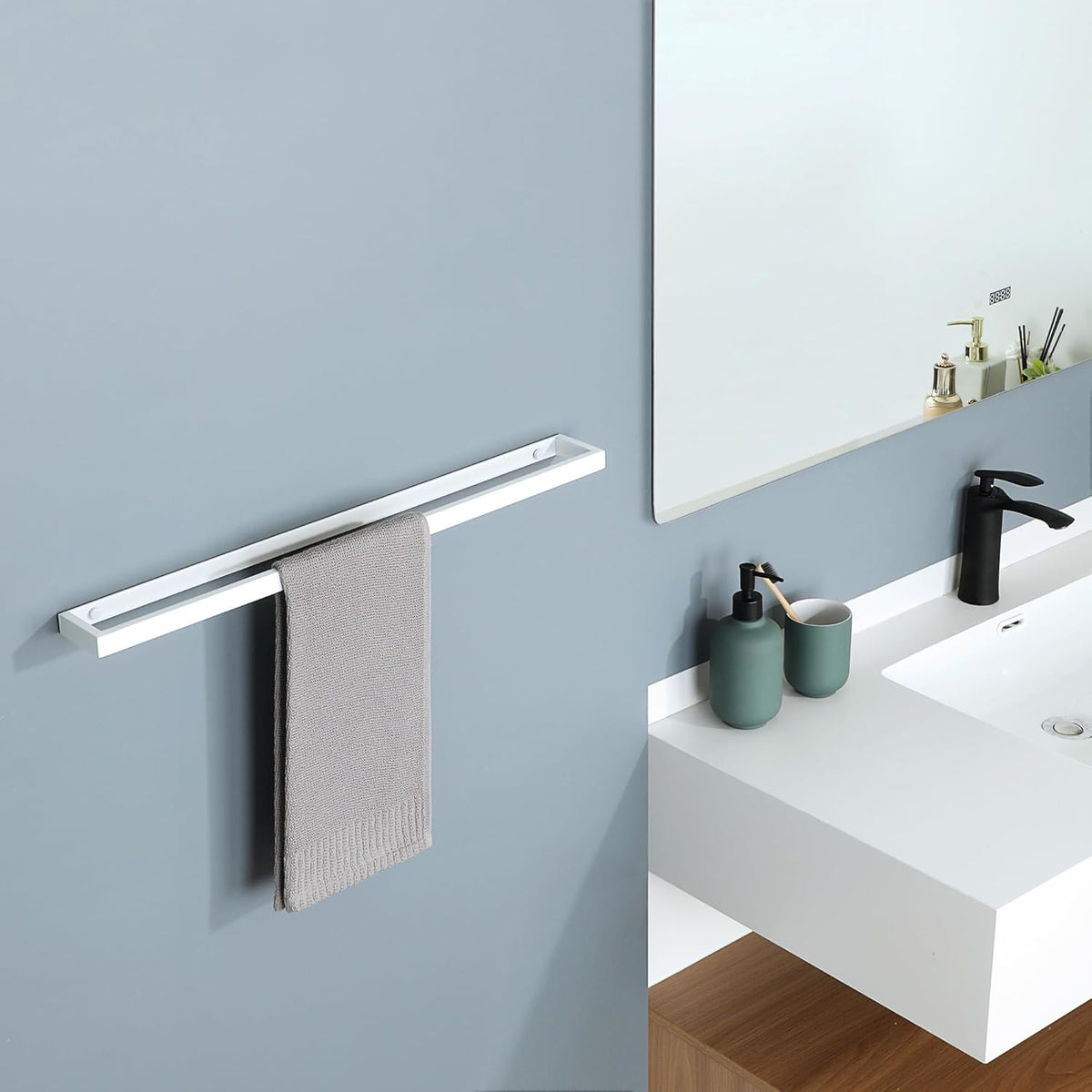 Alise Bath Towel Bar,Wall Mount Towel Holder Towel Rack Towel Hanger for Bathroom Lavatory,24'' SUS304 Stainless Steel Towel Rail,White Finish,GJF060-W