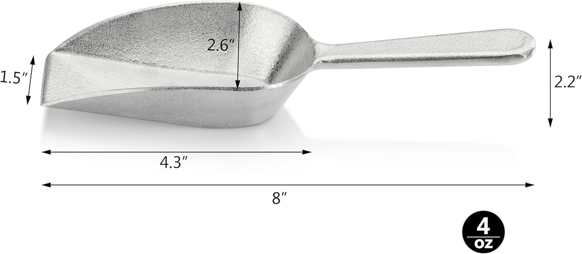 New Star Foodservice 34660 One-Piece Cast Aluminum Flat Bottom Bar Ice Flour Utility Scoop, 4-Ounce, SIlver