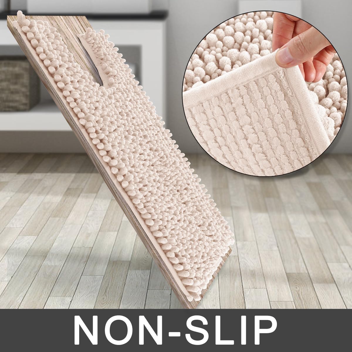 Yimobra Toilet Rug U Shaped Washable 24x20 Inch - Ultra Soft Absorbent Chenille Bath Rugs for Toilet, Quick Dry & Machine Washable, Non Slip Contour Bathroom Mat, Pinkish Beige