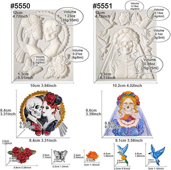 Skeleton Bride and Groom Clay Molds for Crafts