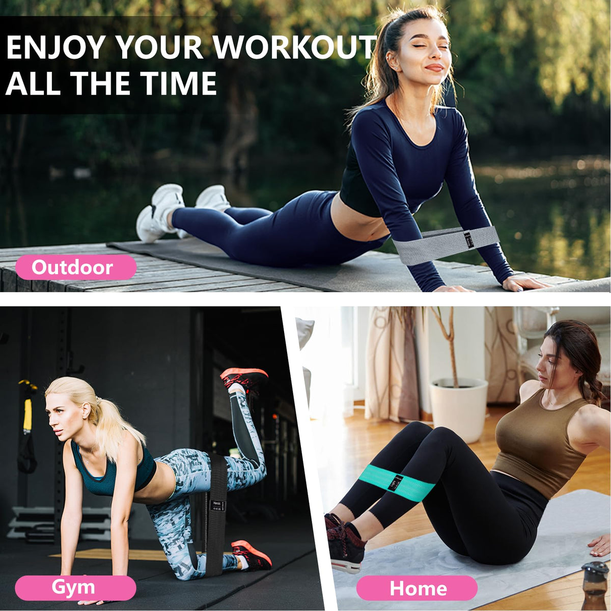 3 Levels Exercise Bands, Workout Fabric Resistance Bands for Women and Men