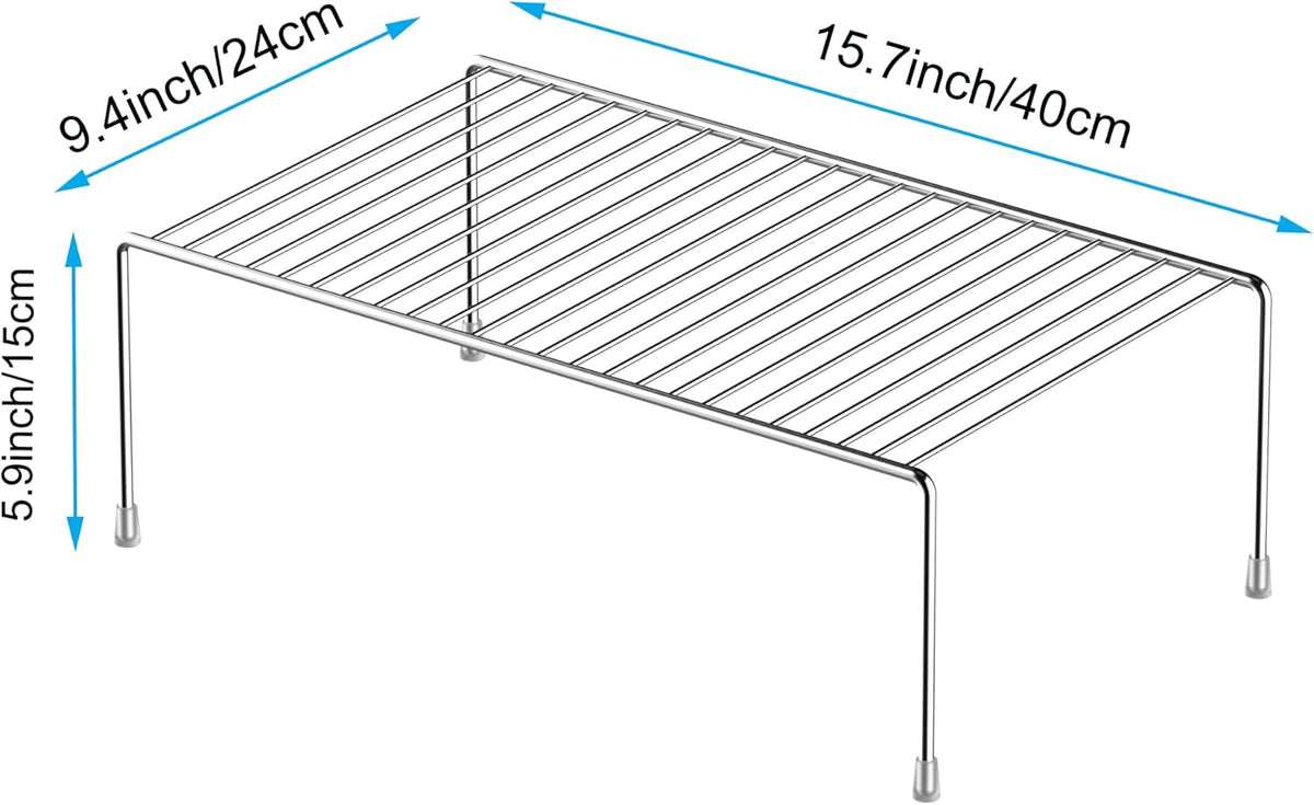 iPEGTOP Set of 6 Large (15.7 x 9.4 Inch) Kitchen Cabinet Organizer Shelf, Wire Freezer Storage Shelves Rack, Rustproof Steel Metal Shelf Riser for Dish Plates Pantry Cupboard Organization, Chrome