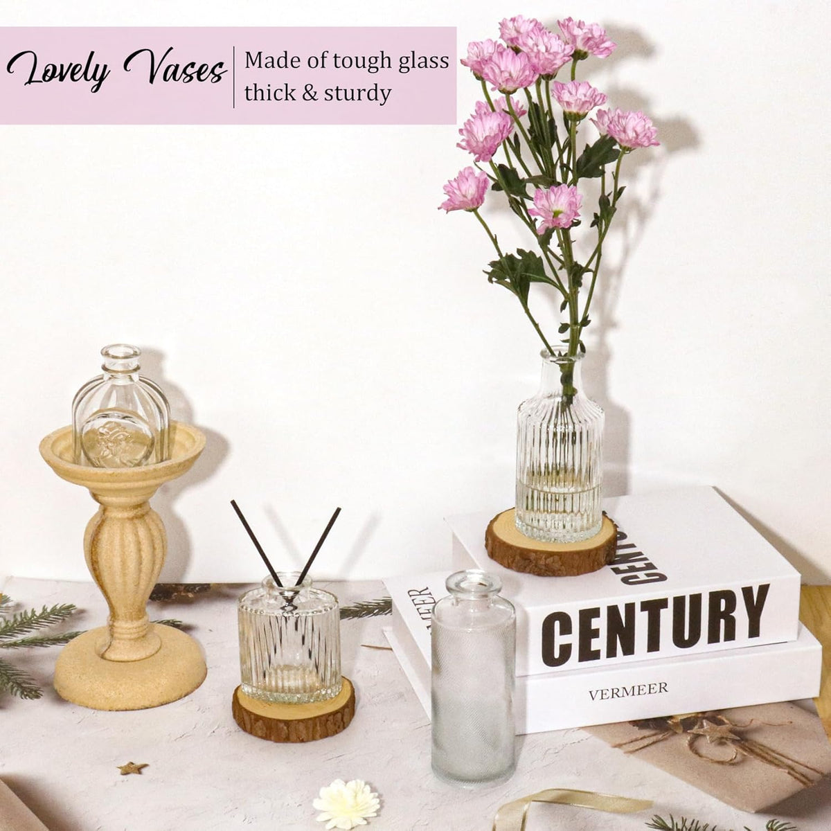 36Pcs Bud Vases Set Small Vintage Glass Bottles Clear Bud Vases in Bulk Multiple Shape Cute Glass Vases for Rustic Wedding Centerpieces Table Decorations and Home Decor(Clear)