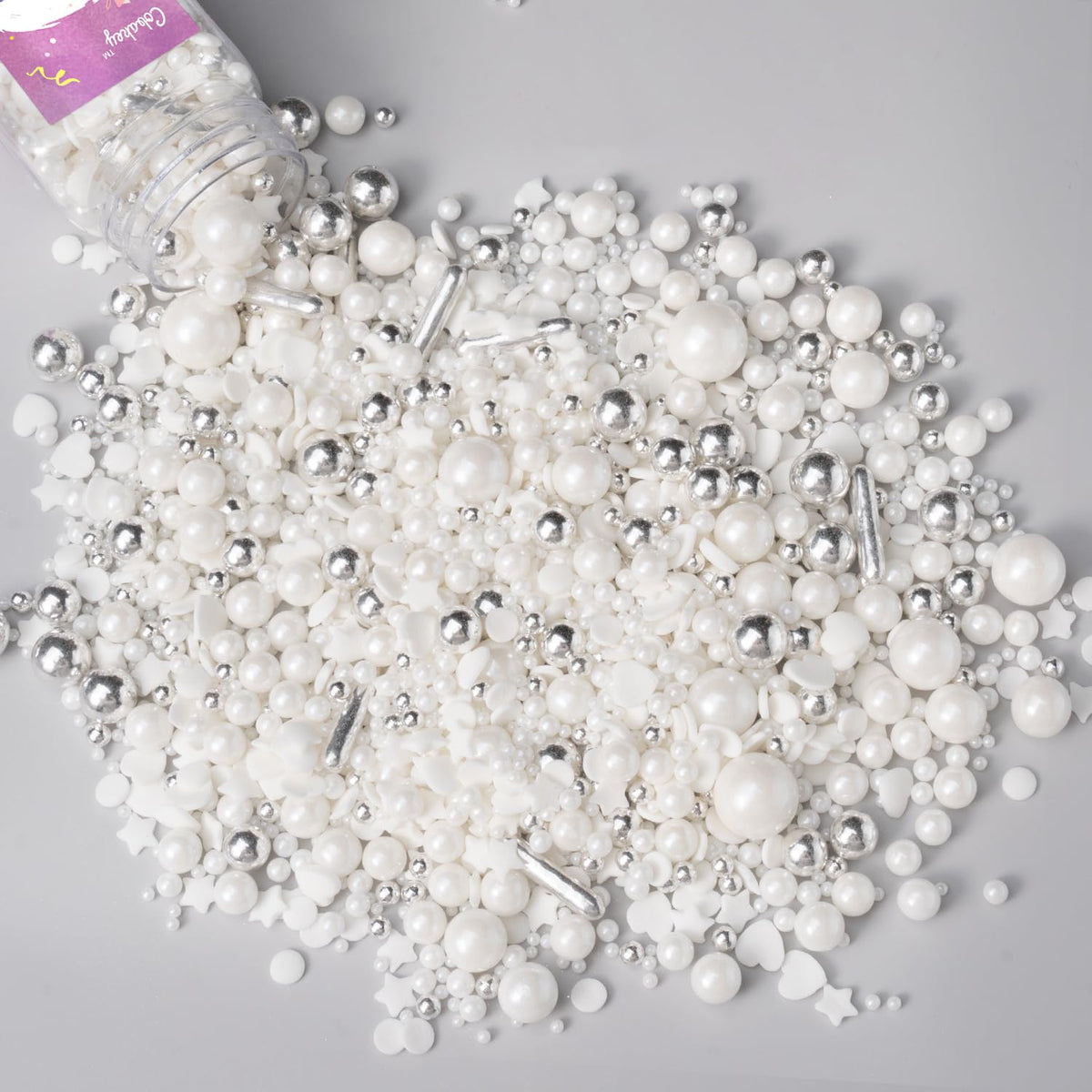 White Wedding Sprinkles for Cake Decorating 4.23ounce - Sugar Mix Contains White & Silver Pearl Sprinkles for Cupcake Toppers, Ice Cream, Candy, Cookie Decorations - Wedding Party Supplies