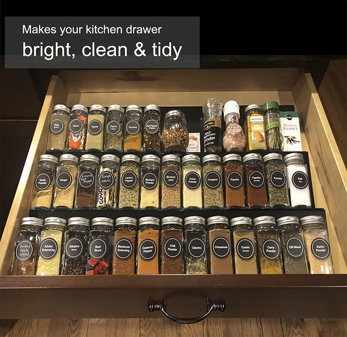Artibear Expandable Spice Rack Drawer Organizer for 8" to 24" Kitchen Cabinets Drawer Tray, Set of 9