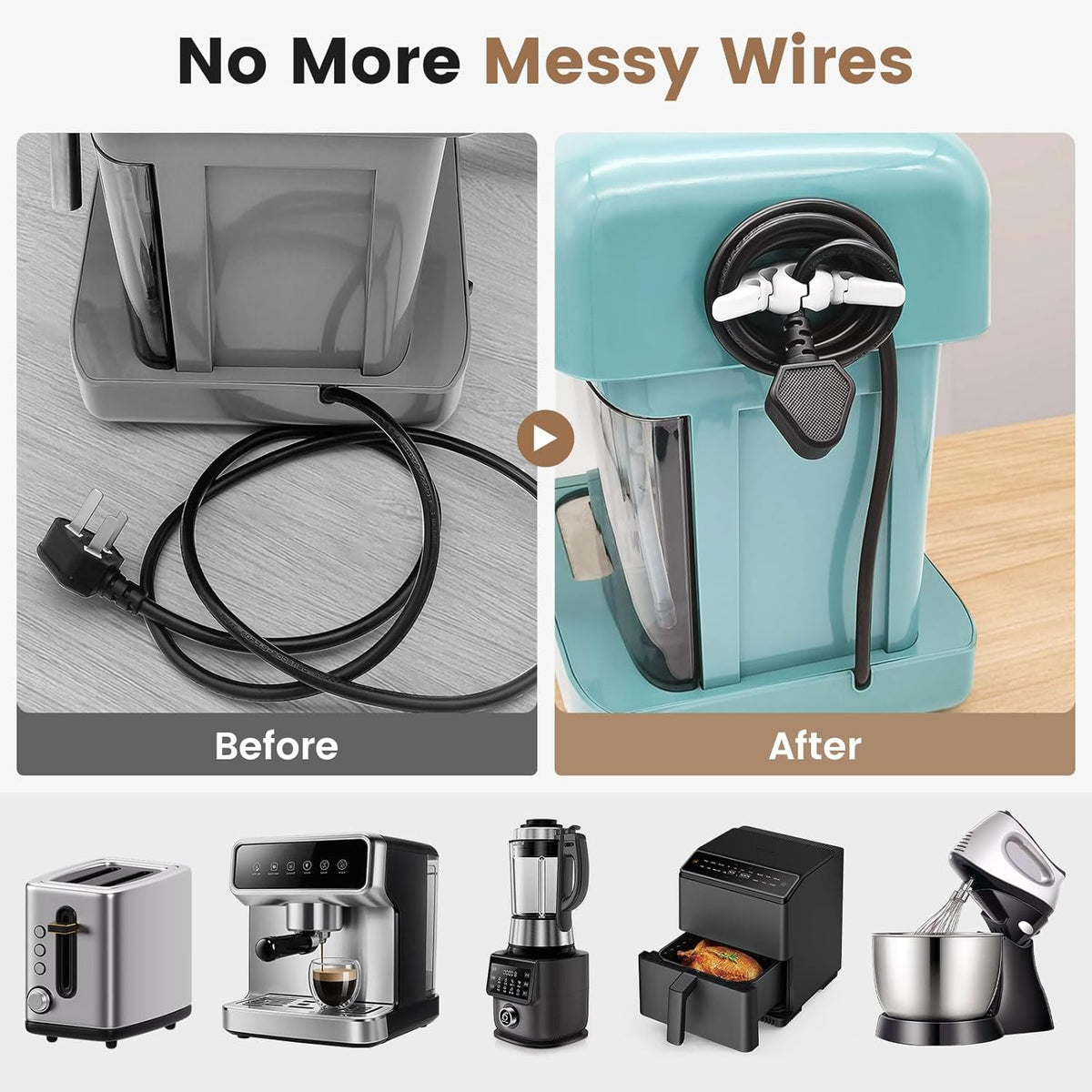 Cord Organizer for Appliances,Wire Organizers for Appliances, Kitchen Appliance Cord Organizer for Mixer,Blender,Coffee Maker,Pressure Cooker,Must-Have Kitchen Accessories for Daily Life（6 Packs）