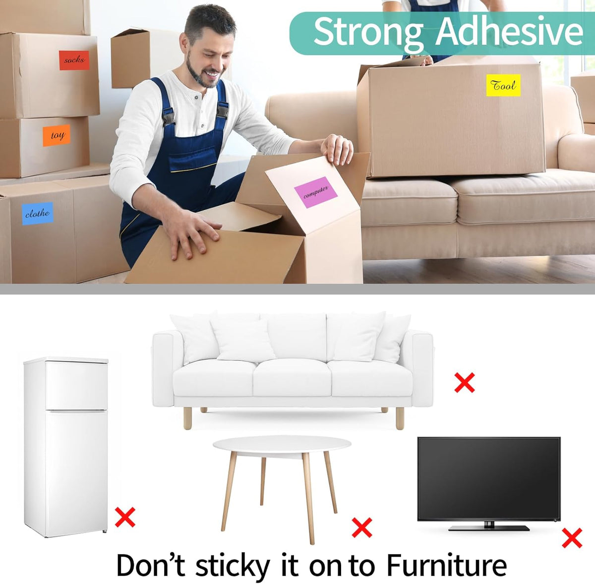 STARLIBOO Colored Labels Stickers, 3 x 2 Inch Rectangular Moving Labels for Boxes, 8 Colors Large Moving Stickers- 320 Pack