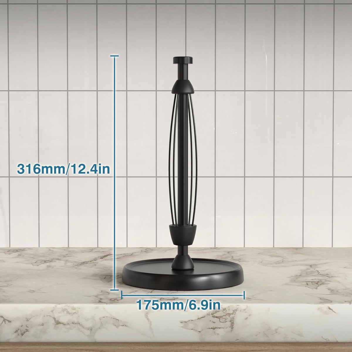 Paper Towel Holder Countertop, One-Handed Tear, Stainless Steel, Weighted Base, Black, Paper Towel Roll Holder Stand with Ratchet Mechanism for Kitchen Bathroom Farmhouse Essentials Decor Accessories