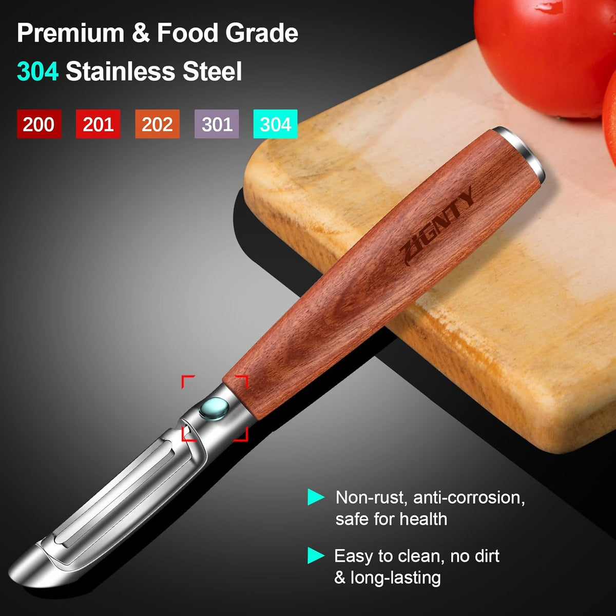 Vegetable Peeler Stainless Steel, Premium Potato Peelers for Kitchen, Ultra Sharp Rotary Blade Fruit & Veggie Peeler, Apple Peeler, I Shaped Peeler Real Wood Non-Slip Handle（5 Years Warranty）