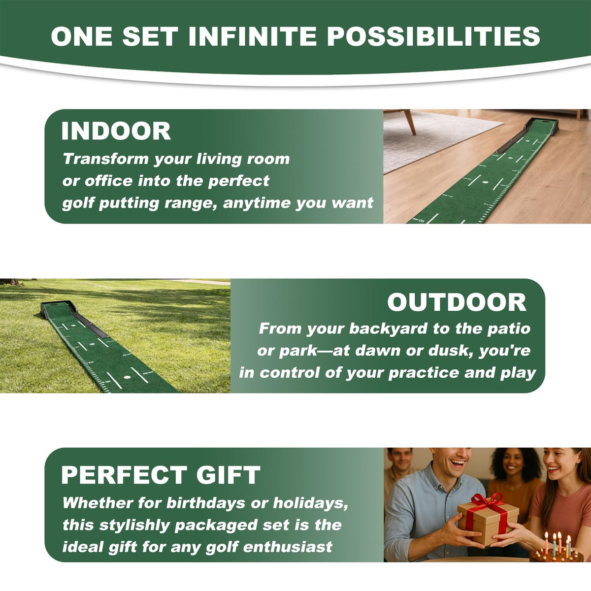 Golf Putting Mat Set with 9.8 ft Putting Green, 4 Golf Balls for Indoor Use