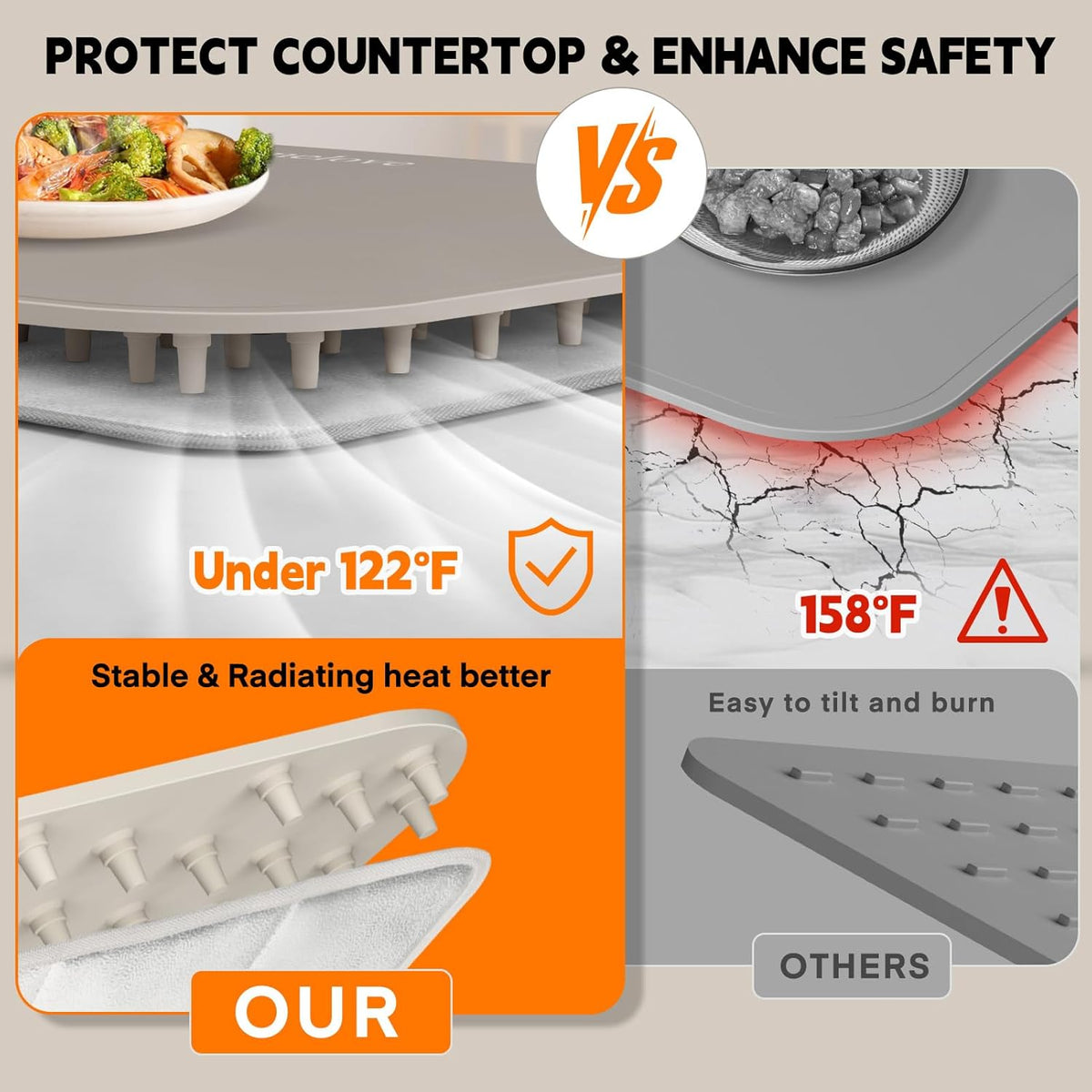 Homelove Food Warming Mat Waterproof - Electric Warming Tray with 6-Level Temperature and Hours Setting, Full Surface Graphene Heating, Dishwasher-Friendly Food Warmer Mat for Parties, Kitchen (Khaki)