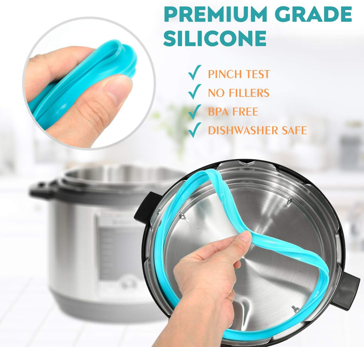 Silicone Sealing Ring, 3Pack,Sky Blue & Cherry Red & Transparent White, Fit for Instant Pot 5/6 Quart Models, (Duo ,Lux ,Duo Plus ,Ultra , Viva )Fit for 5qt / 6qt, Dishwasher Safe.