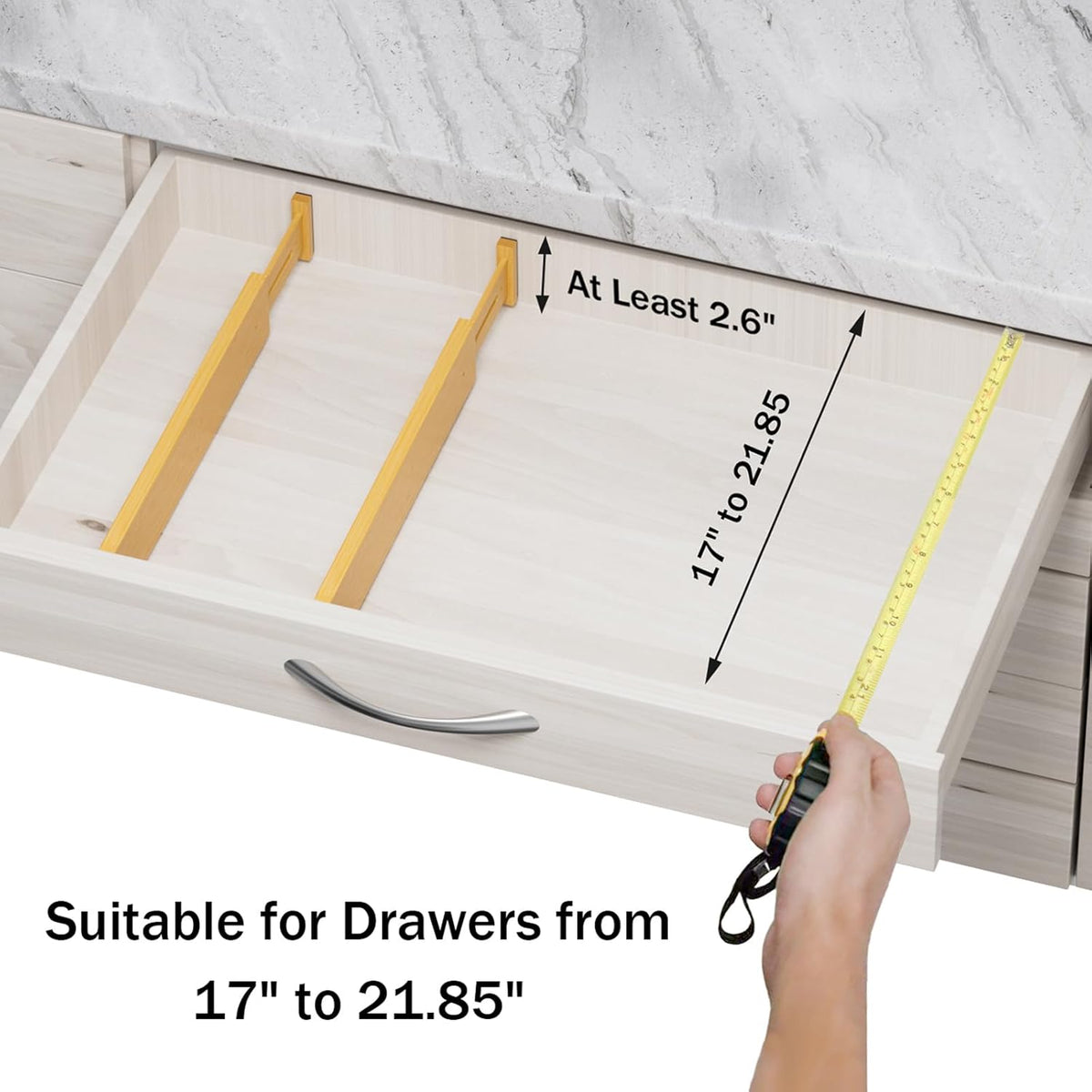 BAMBUROBA Bamboo Drawer Dividers, Adjustable Organizer for Kitchen & Bedroom, Expandable 17-22" Drawer Separators, 4-Pack