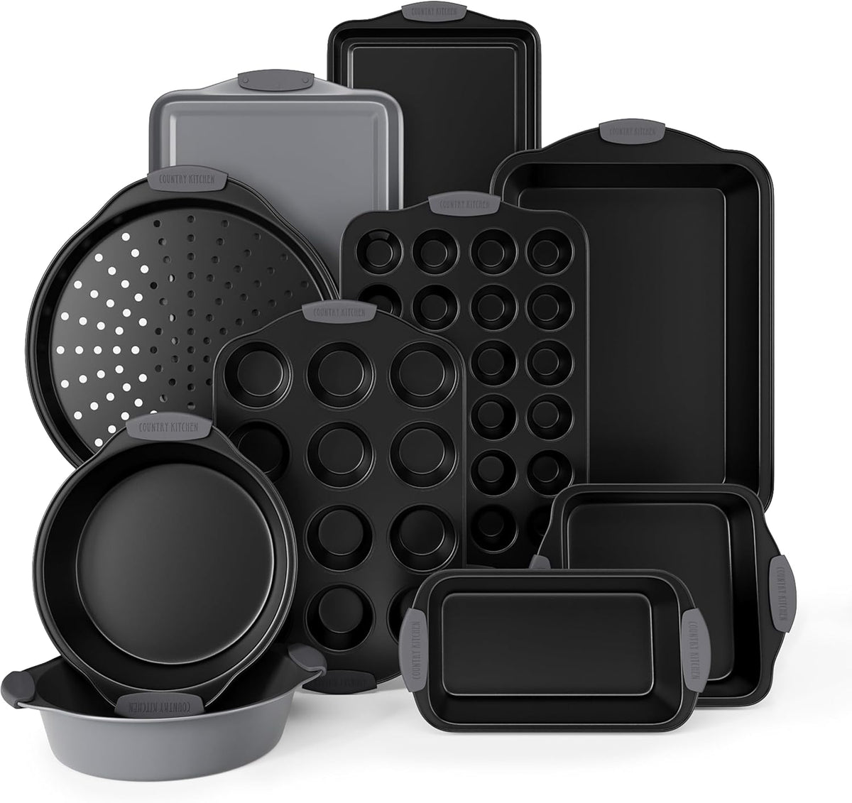 Country Kitchen Nonstick Stackable Bakeware Set - Heavy Duty, Durable, Easy Release Baking Set, Grey, 10 Pcs