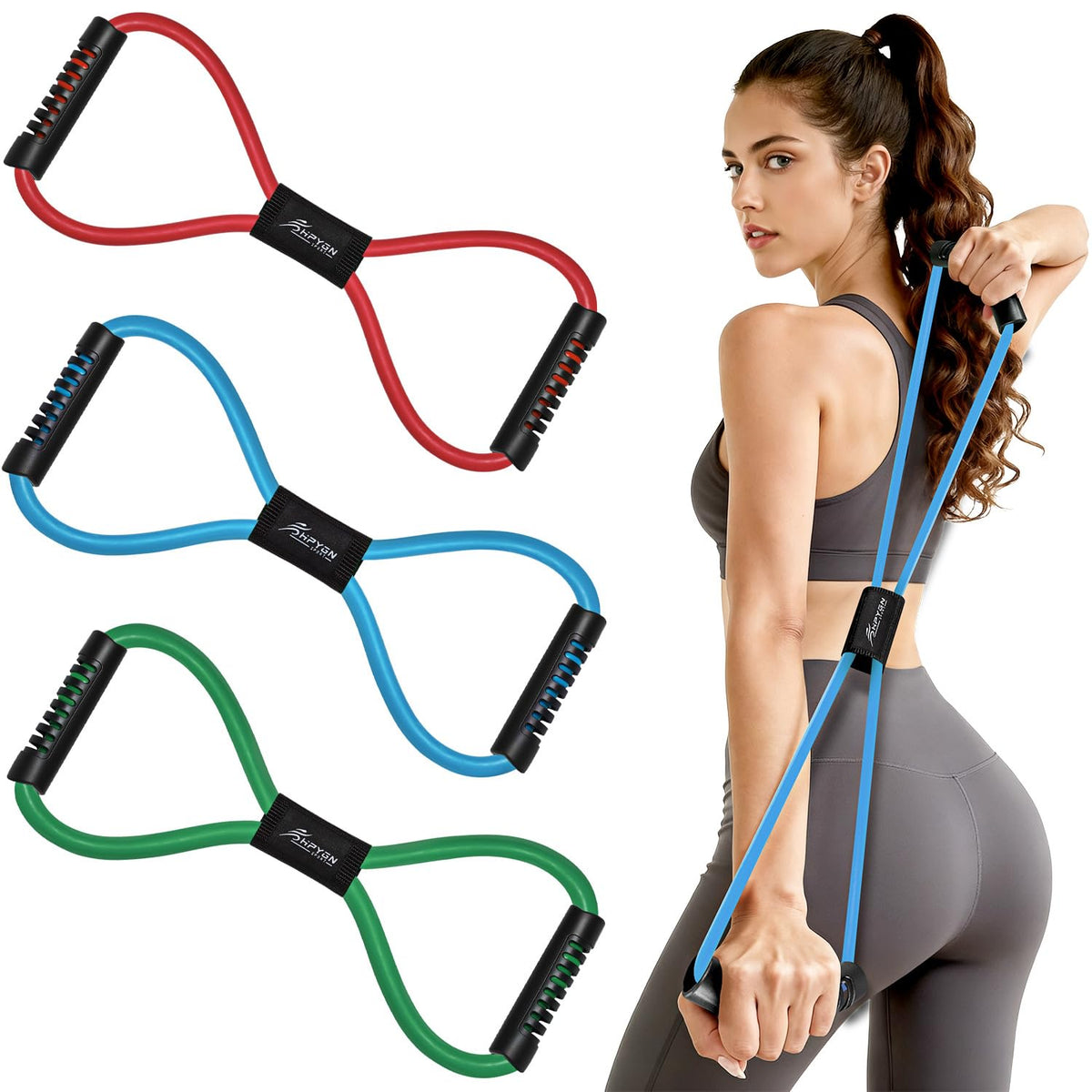 HPYGN Resistance Bands, Figure 8 Exercise Bands for Women Men, 8 Shaped Resistance Bands for Arms, Chest Expander, Yoga Gym Fitness Pulling Rope 8 Word Elastic for Exercise Muscle Training Tubing