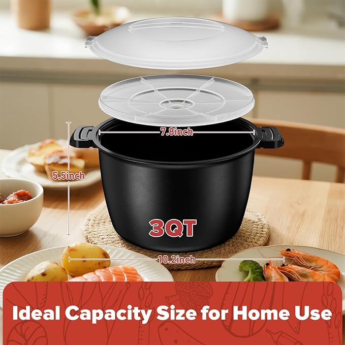 Large Microwave Cookware Steamer 3 Quart - AJXX Micro Cookware Vegetable Steamer for Cooking, Microwave Cooker with Food Container, Removable Filter and Lockab - BPA Free, Dishwasher Safe