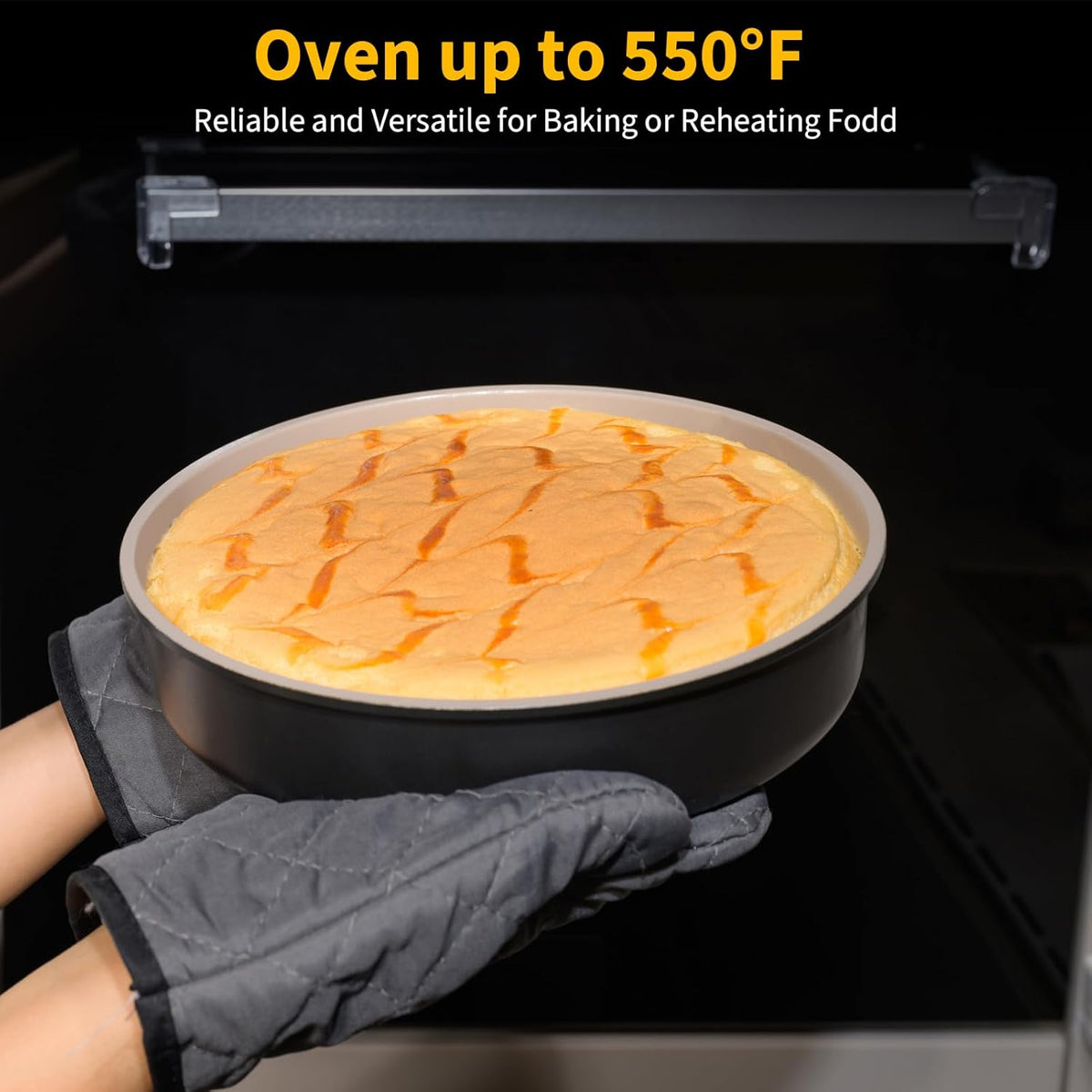 9.5 Inch Round Cake Pan Set of 2,Cast Aluminum Bakeware Ceramic Nonstick Oven and Dishwasher Safe(Black)