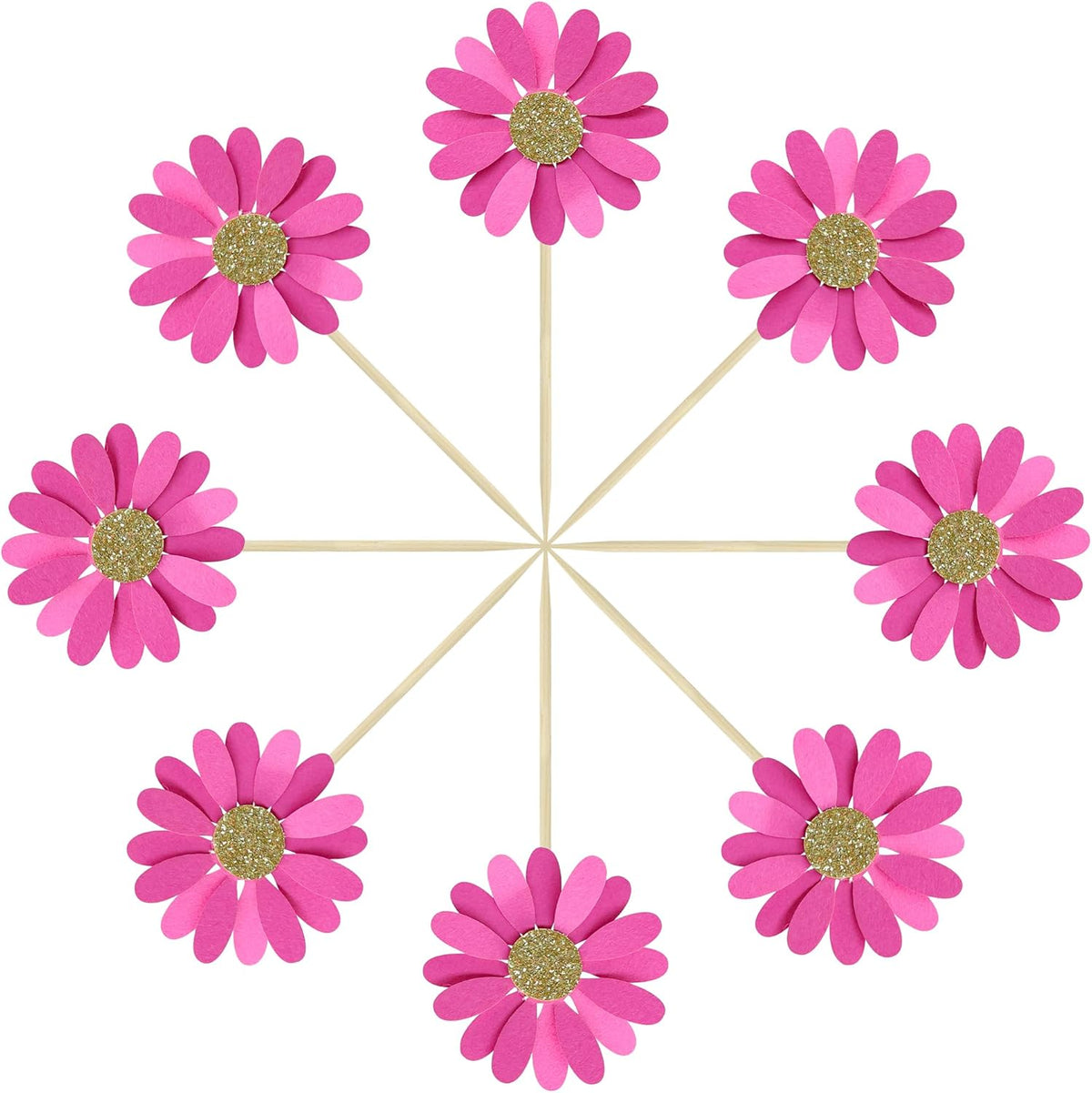 24Pcs Daisy Cupcake Toppers Flower Cake Topper Decorations Daisy Cake Decorations Chrysanthemum Cupcake Toppers Spring Daisy Flower Cake Picks for Birthday Wedding Supplies Rose Red