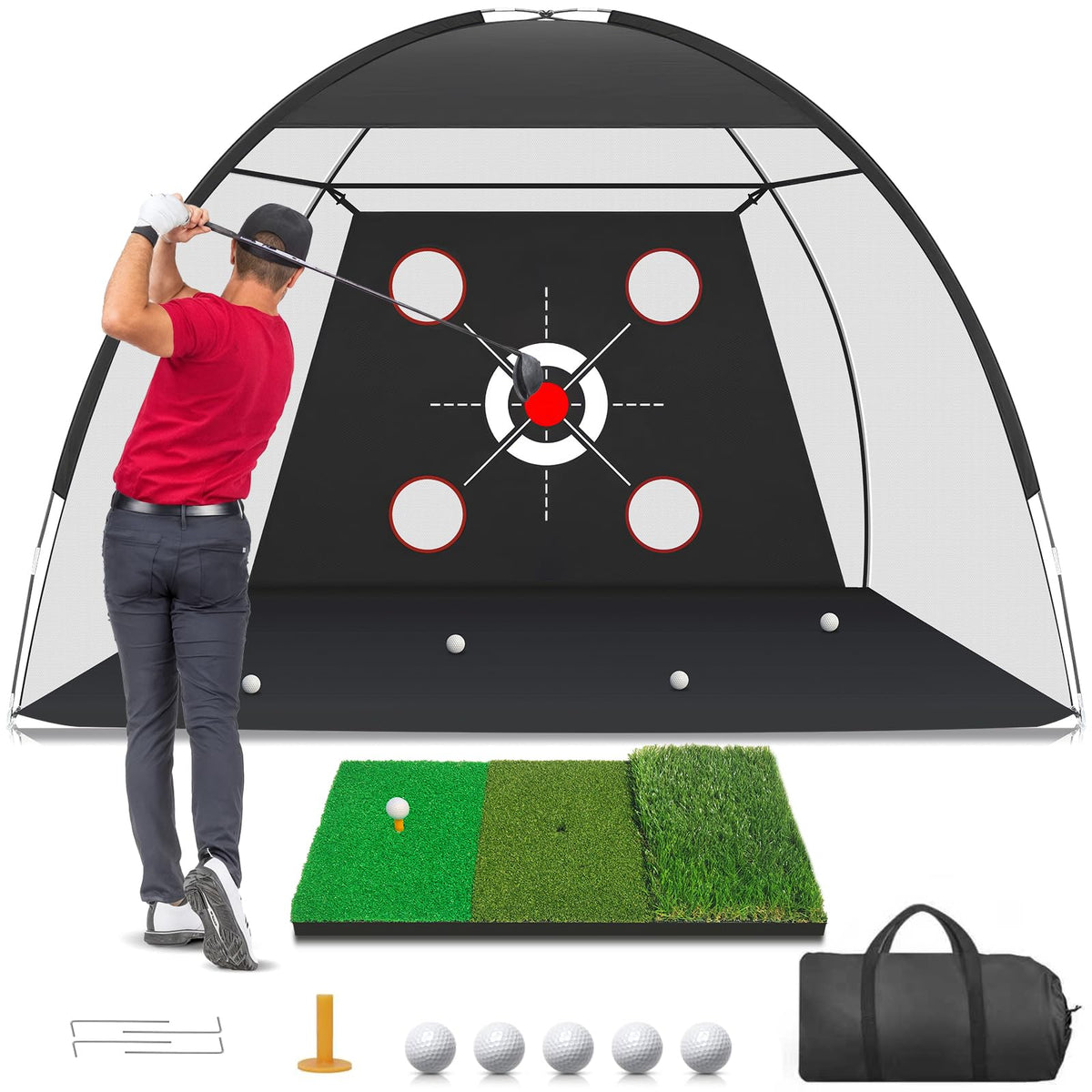 Zensouds Golf Net, 10x7FT with Golf Practice Mat