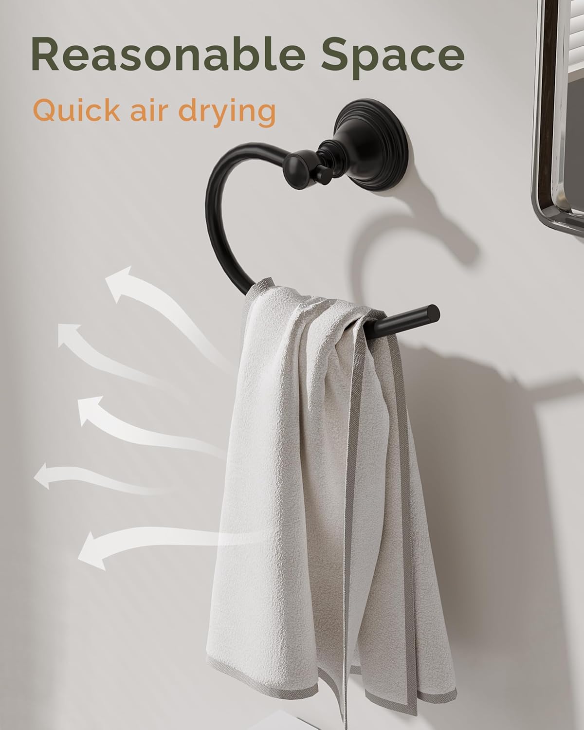 Towel Ring, Stainless Steel Hand Towel Holder for Bathroom Wall Mount, Heavy Duty Towel Hanger for Kitchen, Bath, RV (Matte Black)