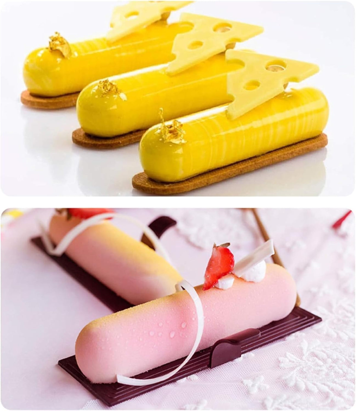 OCPO KITCHEN Eclair Silicone Mold for Baking Mousse Cake Dessert Pastry Chocolate, Ice Cream Mould, Cake Decoration Mold, Fashion Eclair Shape (6-Cavity)