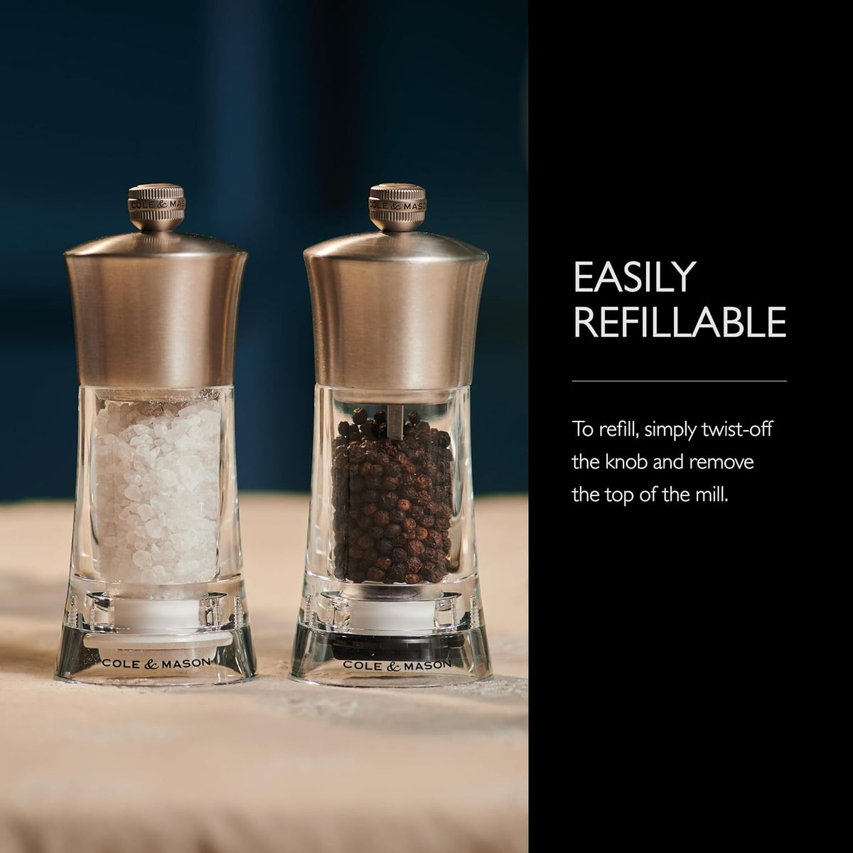 Cole & Mason Bromley Salt & Pepper Mill Gift Set, 6" - Salt & Pepper Grinders with Ultra-Sharp Grinding Mechanisms - Refillable Mills & Spice Shakers with Adjustable Grinding - Acrylic Gift Set