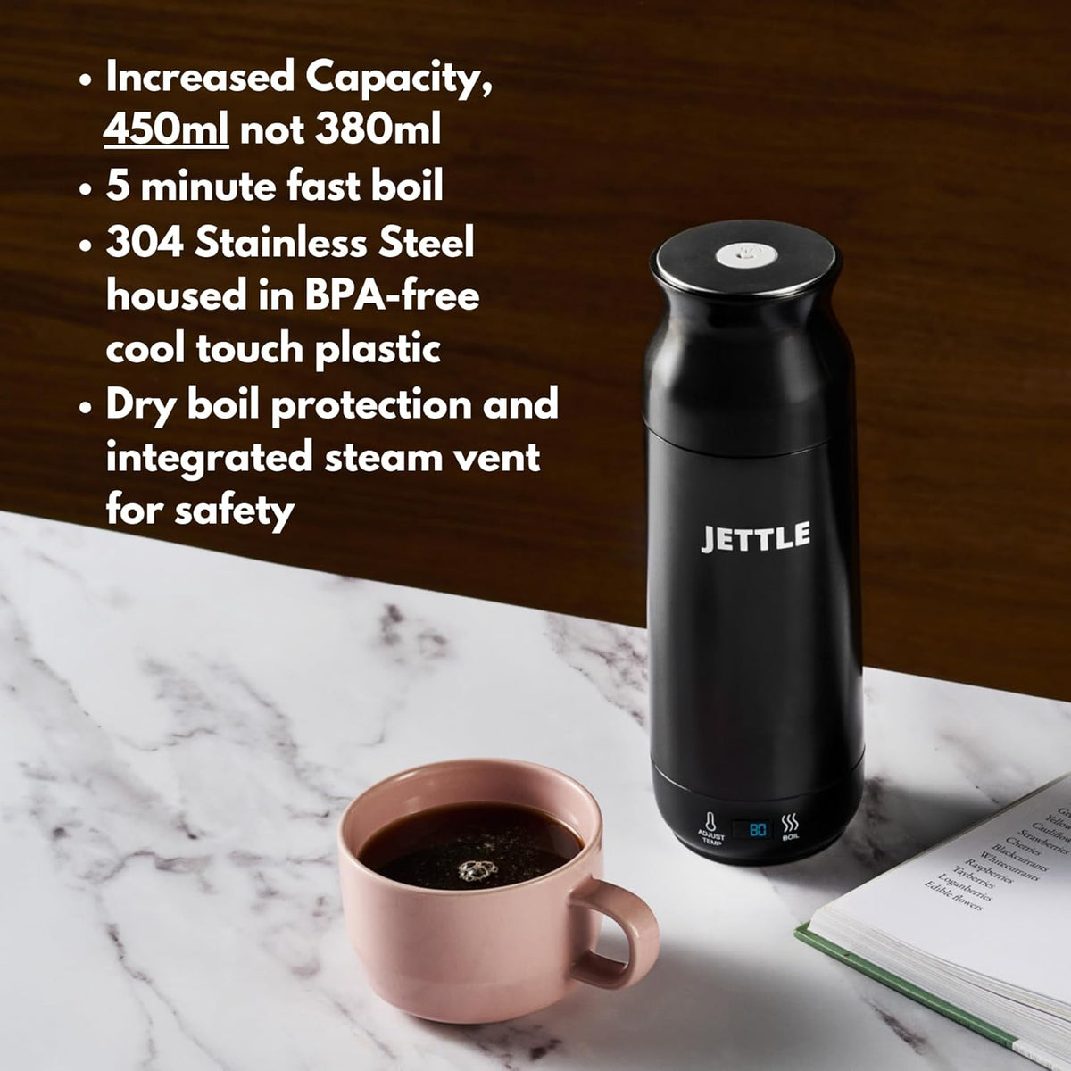 Electric Kettle - Travel Portable Heater for Coffee Tea Milk Soup - Stainless Steel Travel Water Boiler tea pot with Temperature Control - LED - Automatic Power Off - 450ml - Kitchen Appliance