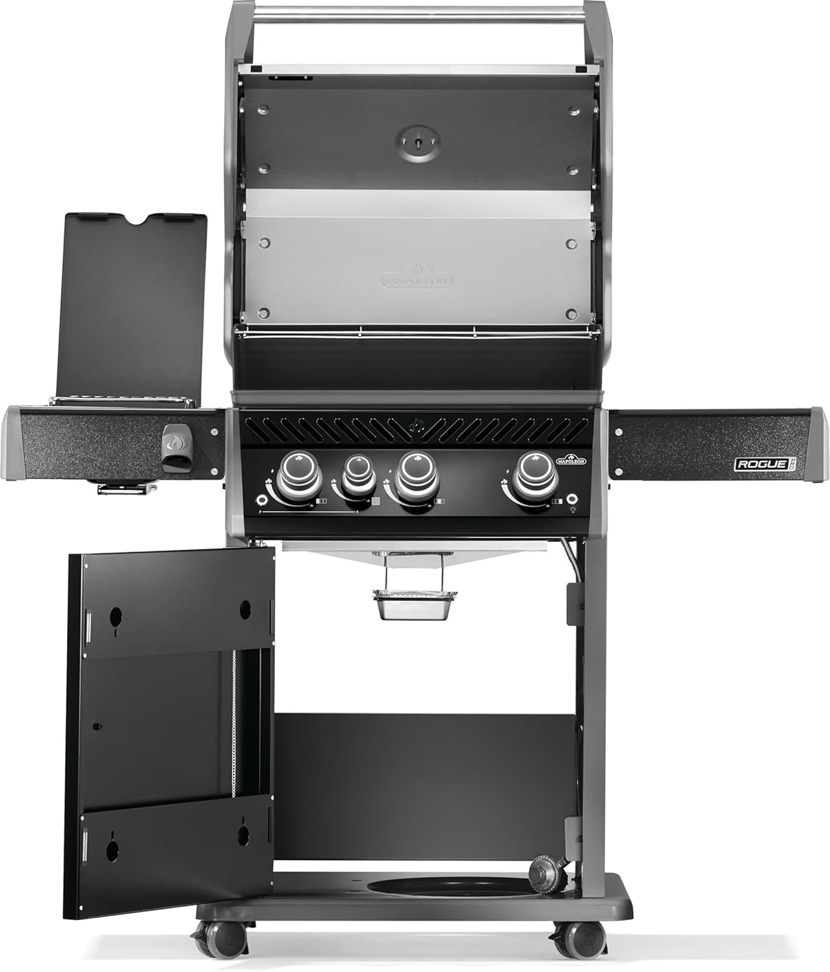 Napoleon Rogue PRO 425 Natural Gas Grill with Infrared Side Burner, Black, Durable 4-Burner Outdoor BBQ
