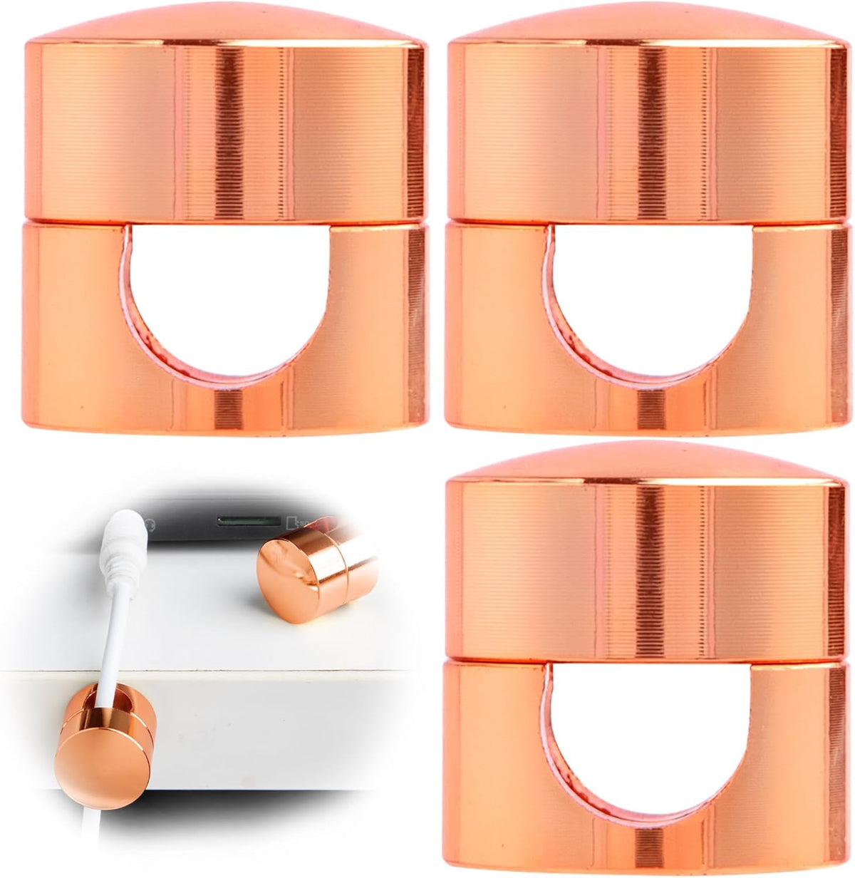 3 Sets Charger Holders for Cords, Rose Gold Color Adjustable Cable Anchor Holders, Adhesive Metal Cord Clips, Cable Management Wire Organizers for Desk, Office, Nightstand