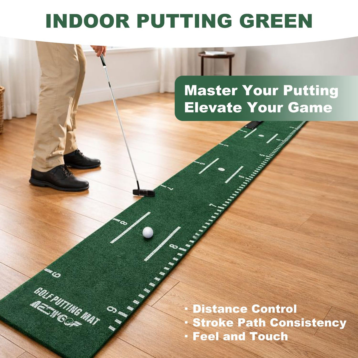 Golf Putting Mat Set with 9.8 ft Putting Green, 4 Golf Balls for Indoor Use