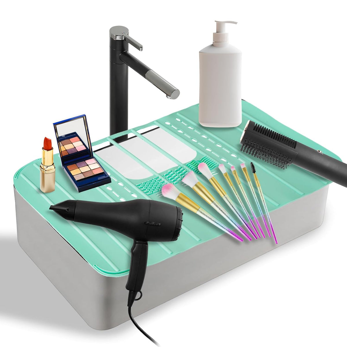 Sink Foldable Cover for Counter Space - Makeup Brush Cleaning Mat - Bathroom Makeup Tools Organizer Space Saver Bathroom Sink Silicone Cover