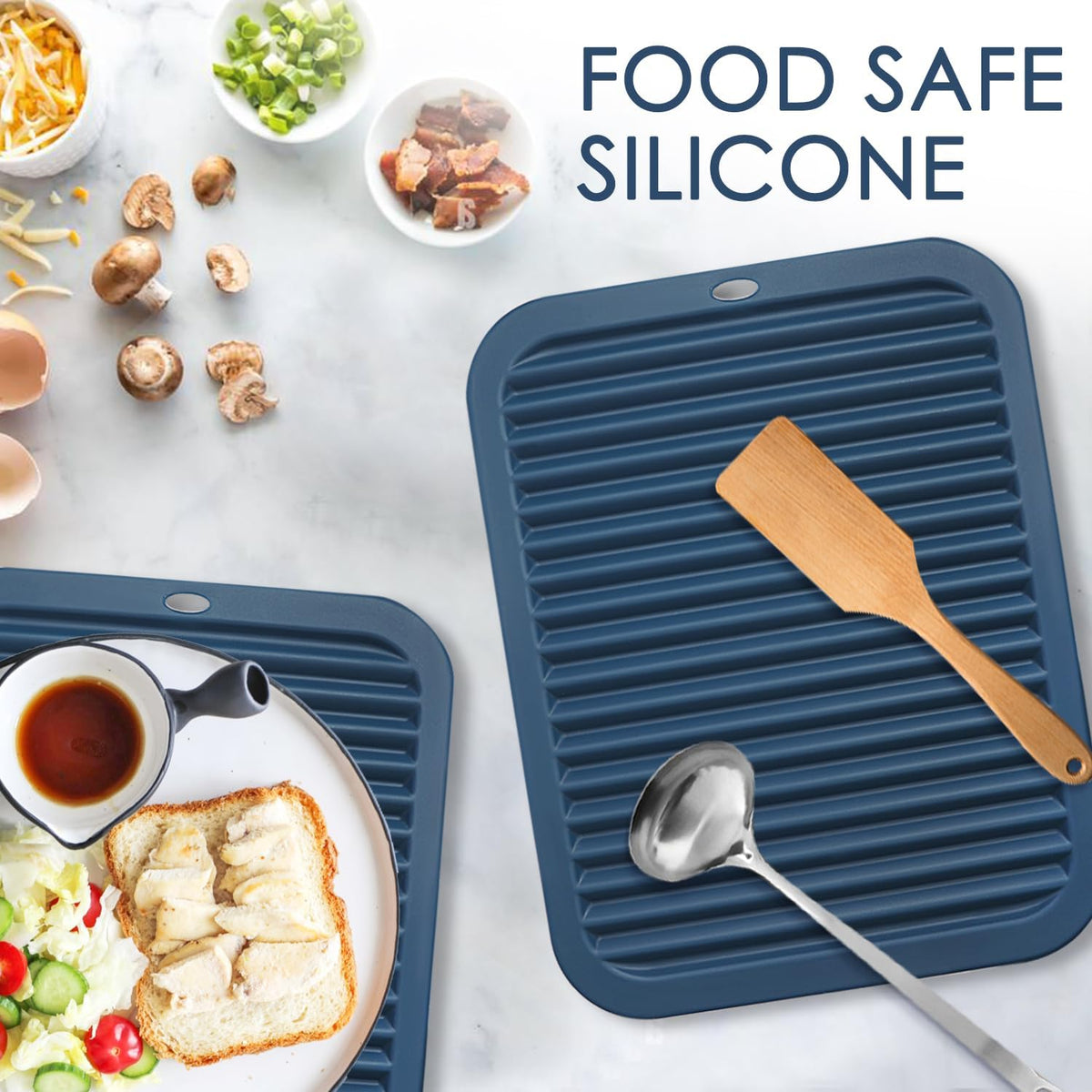Silicone Mats for Kitchen Counter, 9x12'' Trivets for Hot Pots and Pans, Navy Blue Silicone Trivets for Hot Dishes, Protect Table Quartz Countertops, Indigo