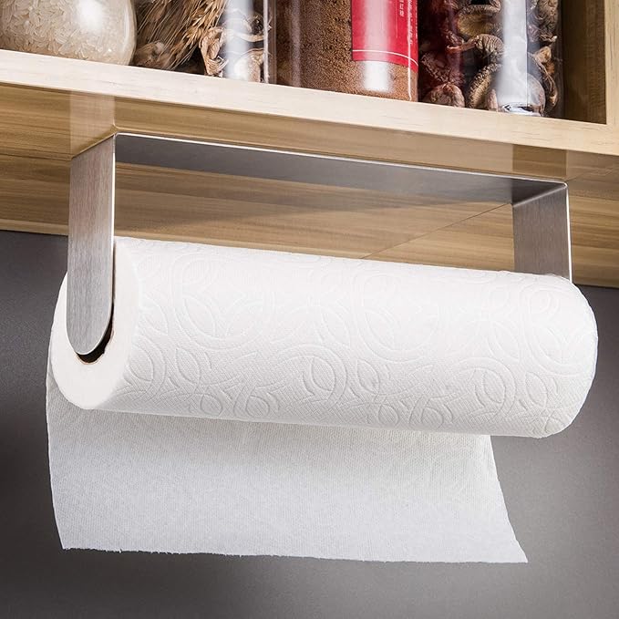 ZUNTO Paper Towel Holder Under Cabinet Self Adhesive Paper Towel Rack (No Drilling), Stainless Steel Wall Mount Paper Towel Holder, Rustproof, Easy Tear