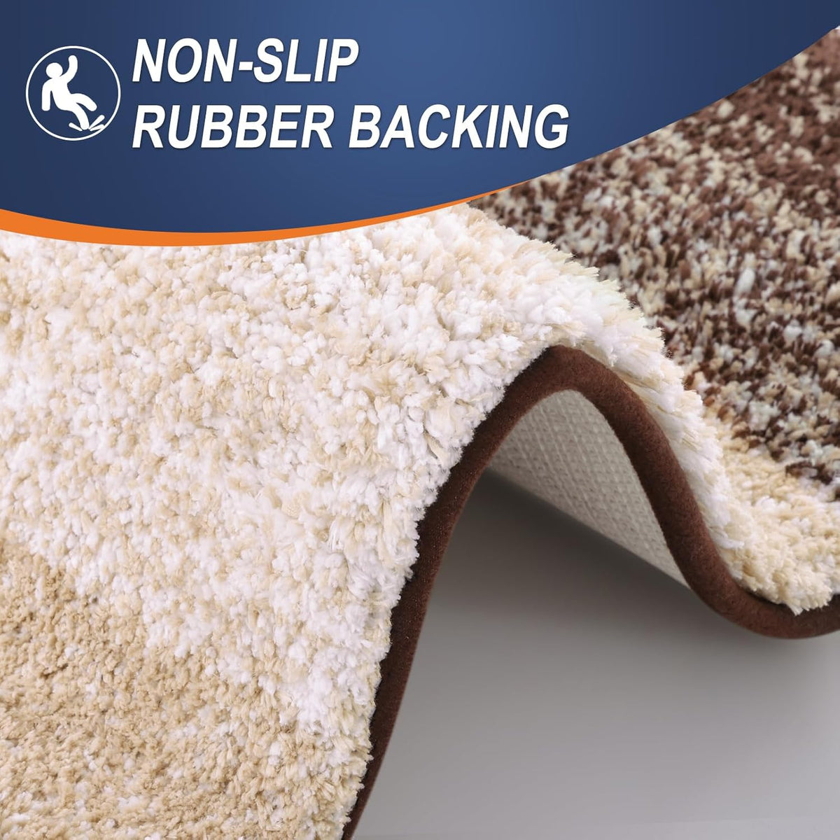 OLANLY Bathroom Rug Mat 44x24, Extra Soft and Absorbent Microfiber Bath Rugs, Non-Slip Plush Shaggy Bath Carpet Runner, Machine Wash Dry, Bath Mats for Bathroom Floor, Tub and Shower, Brown